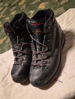 Zamberlan Men's Black Leather Hiking Boots with Red Accents